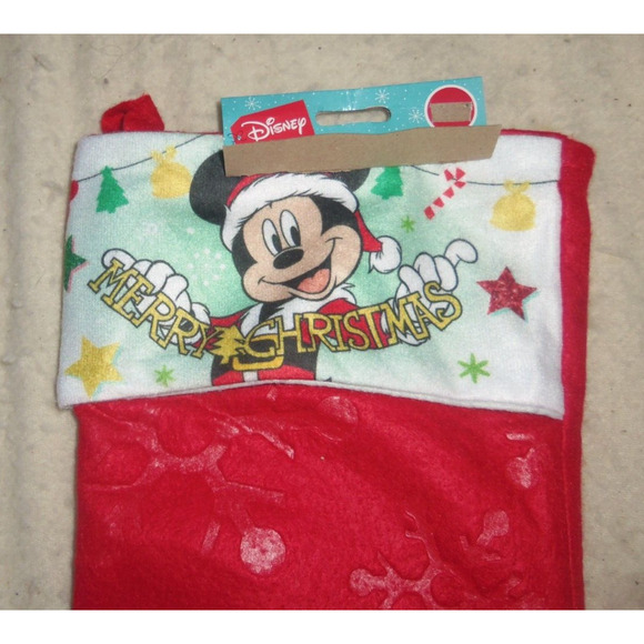 Mickey Mouse Holding Merry Christmas Sign on 16" Red Christmas Stocking by RUZ - Picture 2 of 3